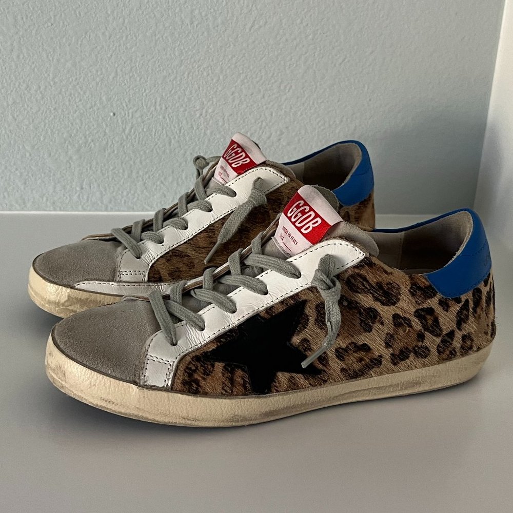 Golden Goose Superstar Leopard Print Sneakers with Blue Heel - Picture 16 of 16